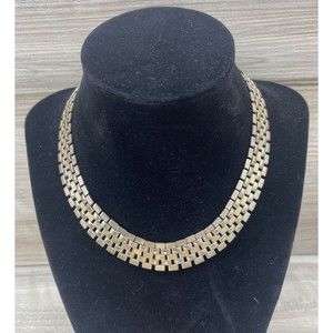 VTG SIGNED SPERRY 15" Gold tone chain metal Necklace Costume Jewelry weave link